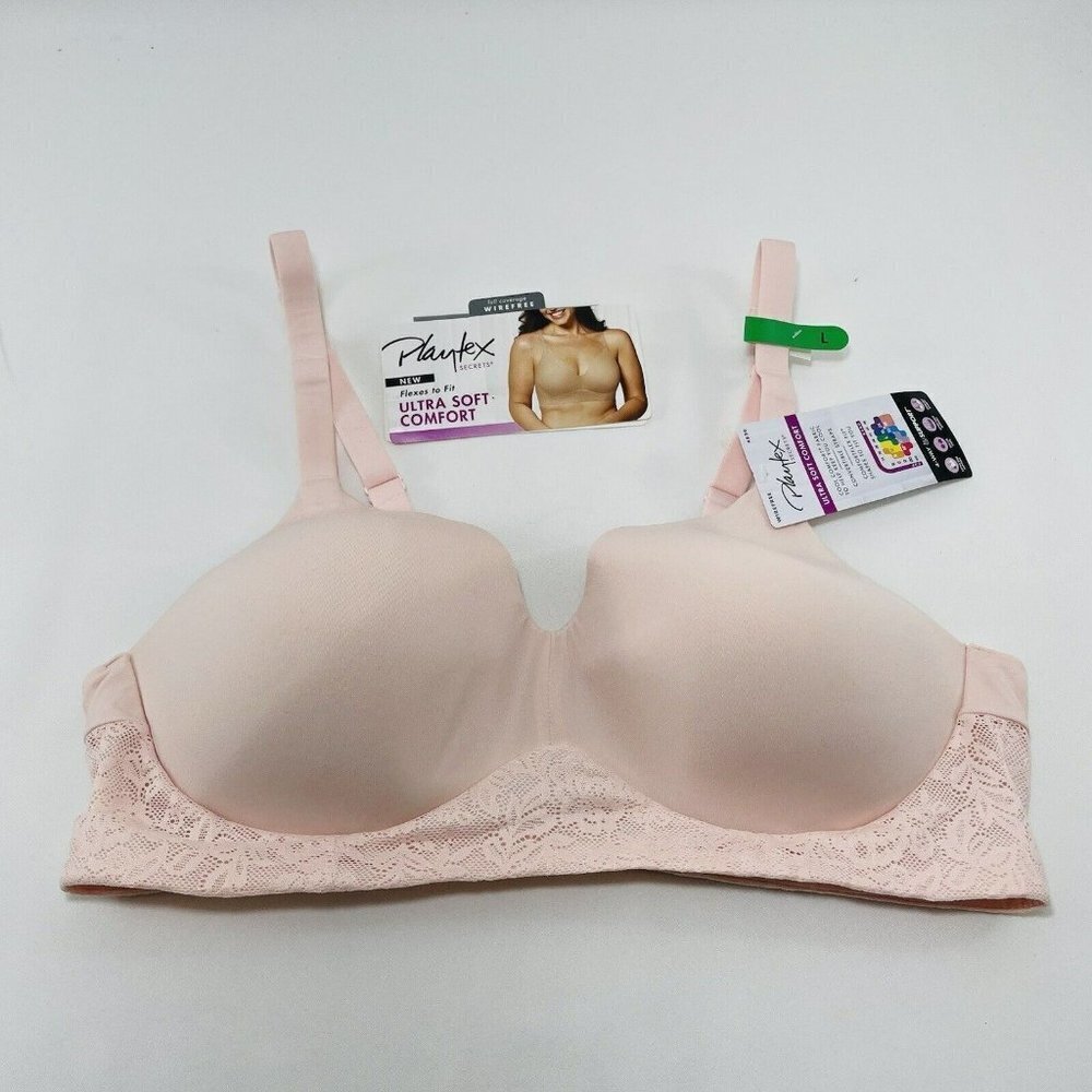 Playtex Bra Wireless Ultra Soft Wire Free Size L Pink Comfort Full Coverage Lace